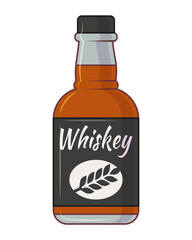 Whiskey bottle on white background. Illustration for store, cafe, pub, bar, party, recipe. Vector illustration for menu, poster, website, banner, flyer, cover, invitation, postcard, print