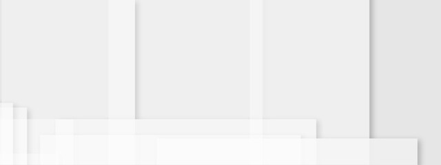 Abstract white and gray geometric overlay layer background on bright space with geometric decoration concept. Minimal futuristic element concept for poster, brochure, banner, wallpaper, cover, flyer.