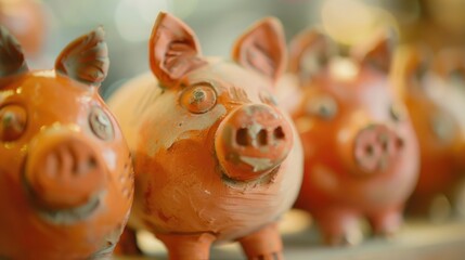 Obraz premium Close up of multiple adorable clay piggy banks