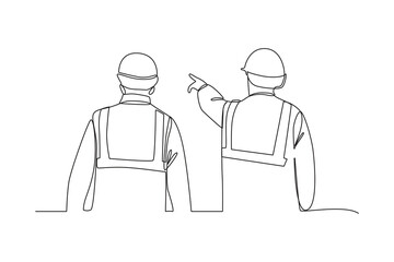 Continuous one line drawing of a mining supervisor is coordinating in the field. Woman digging and mining for treasure chest in underground tunnel. Single line draw design vector