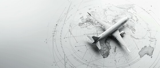 compass, navigation concept for aviation. points of departure and arrival. a globe, a compass around which airplanes fly