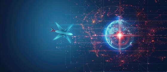 Obraz premium compass, navigation concept for aviation. points of departure and arrival. a globe, a compass around which airplanes fly