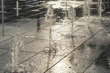 Fountain Water Texture Background, Falling Fresh Fountain Jets, Waterfall Splash Pattern, Summer...