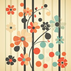 Retro Floral Pattern With Striped Background