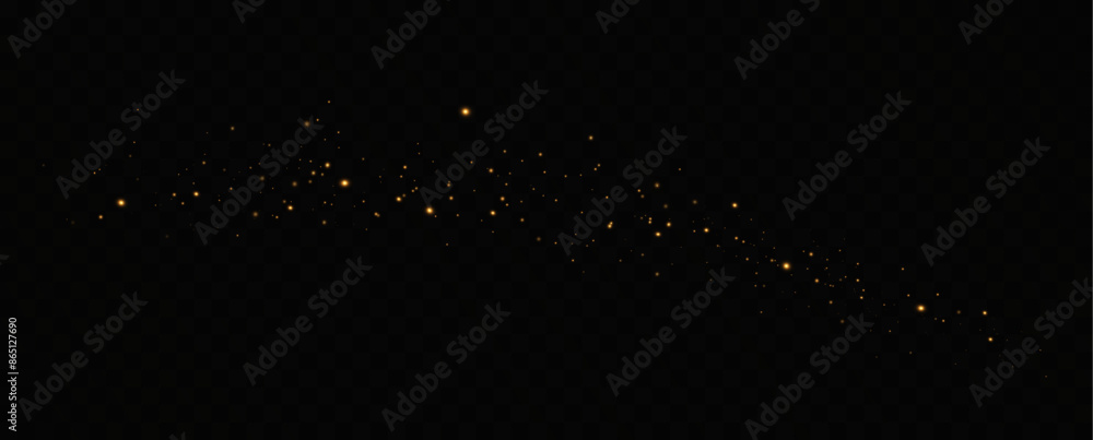 Sticker golden sequins glow with many lights. glittering dust. luxurious background of golden particles.