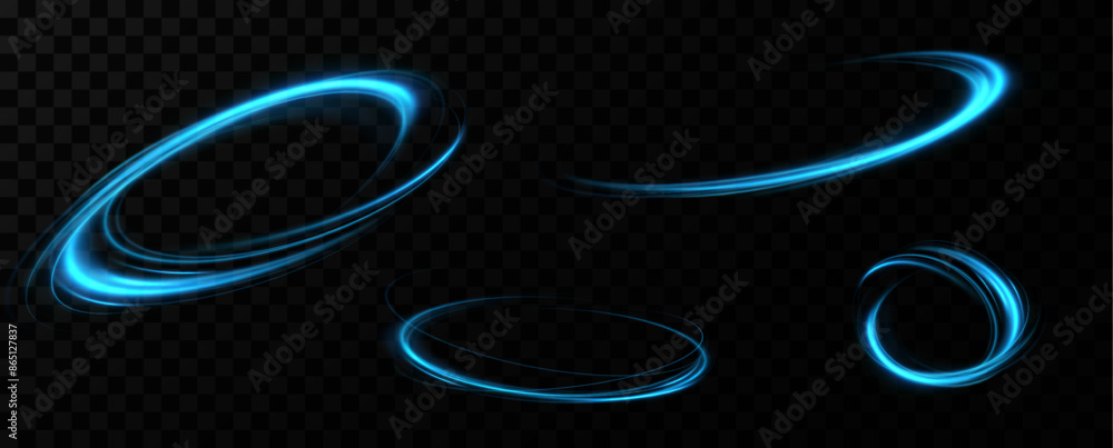 Leinwandbilder blue neon ring. glowing circle. glow effect. round light frame. abstract light lines of movement and