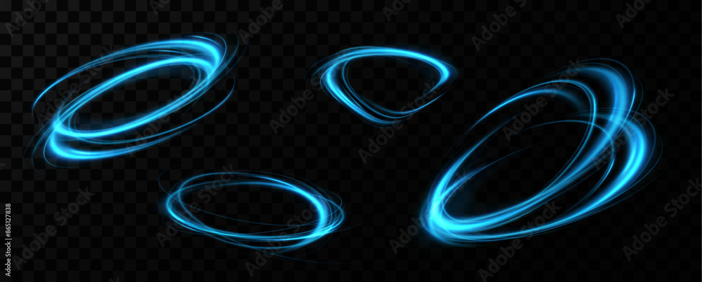 Poster Blue neon ring. Glowing circle. Glow effect. Round light frame. abstract light lines of movement and speedAbstract light lines of movement and speed. light blue ellipse.