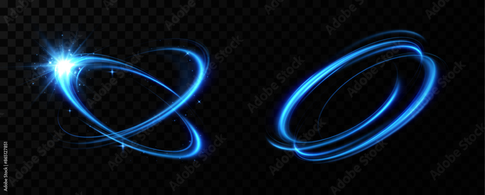Fototapete Blue neon ring. Glowing circle. Glow effect. Round light frame. abstract light lines of movement and speedAbstract light lines of movement and speed. light blue ellipse.
