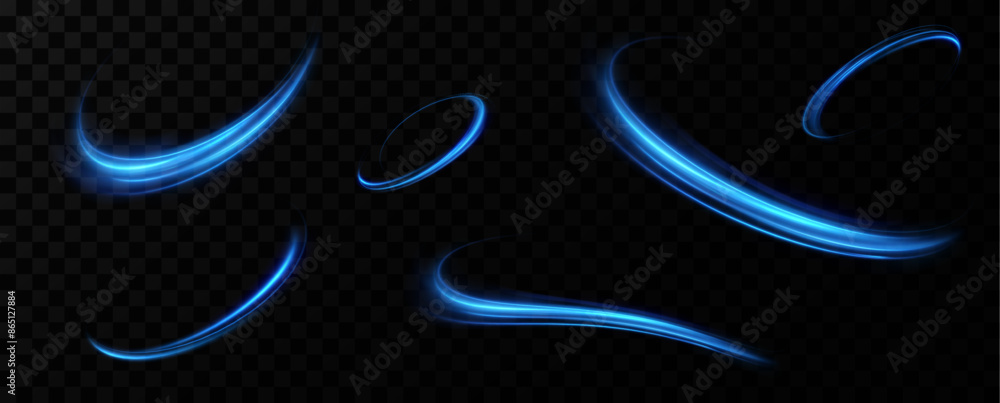 Aufkleber abstract light lines of speed movement, blue colors.neon glowing curves.abstract motion.neon lines o