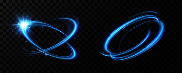 Blue neon ring. Glowing circle. Glow effect. Round light frame. abstract light lines of movement and speedAbstract light lines of movement and speed. light blue ellipse.