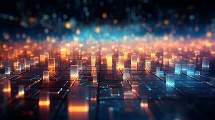 Fototapeta premium Abstract digital cityscape with glowing lights, showcasing a futuristic urban landscape.