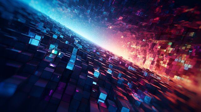 Abstract background with colorful cubes arranged in a dynamic pattern, creating a vibrant and visually appealing composition.

