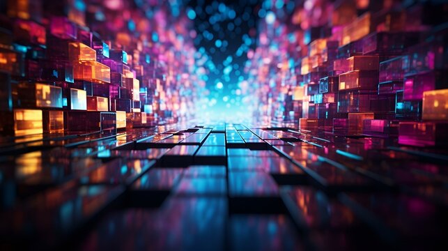 Colorful cubes in abstract digital background.