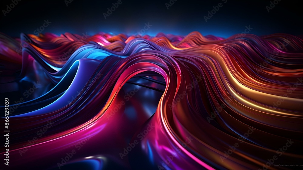 Poster colorful abstract wave pattern with vibrant hues and dynamic shapes.