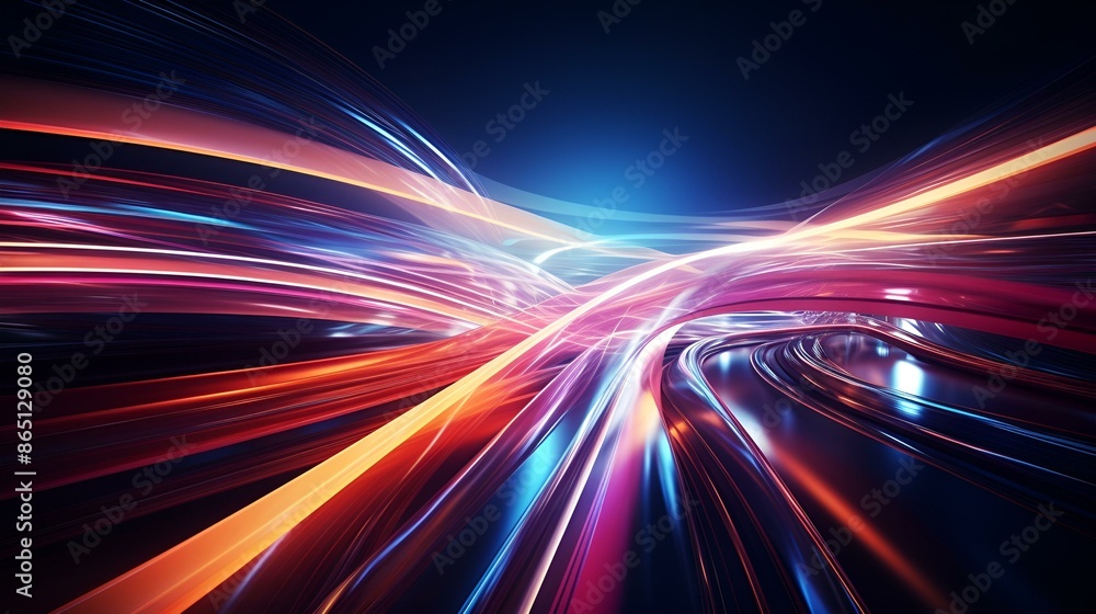 Poster abstract light trails on dark background, creating a mesmerizing visual effect.