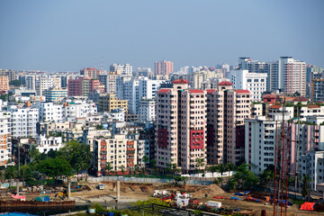 Fototapeta premium Dhaka City landscape from Kawranbazar to east side of Hatirjheel. Cityscape of Dhaka with vibrant color