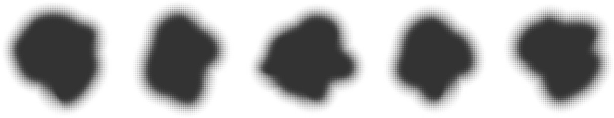 Fluid halftone shapes, various shapes with noisy effect, abstract frames for text with dots. Set of vector elements.