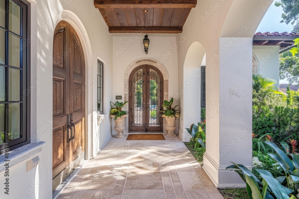 Aufkleber a house featuring a large front door and expansive windows, creating an inviting and well-lit entryw