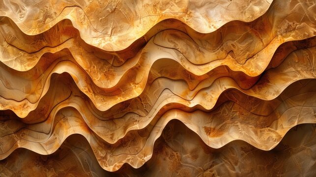 Beige and terracotta hues form wavy patterns, suggesting the heat and mirages of a desert landscape.