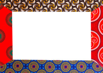 colorful frame made from various patterns of Iconic South African printed textile fabric named Shwe...