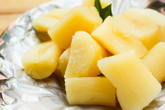 close up of boiled cassava