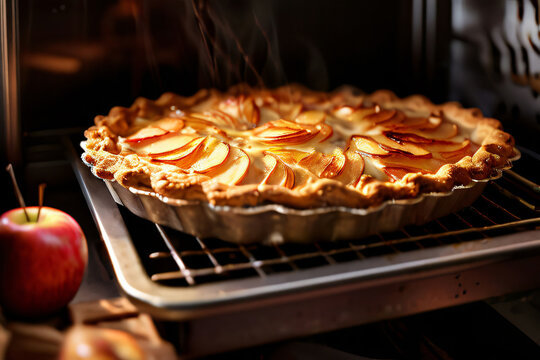 Apfelkuchen im Backofen als Nahaufnahme