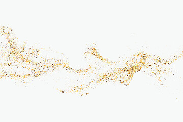 Scattered gold particles on a white background. Festive background or design element.