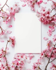 Obraz premium Blank paper card mock-up with Sakura blossoms