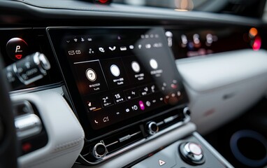 Modern Car Interior with Touchscreen Display.