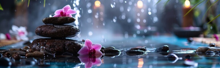Zen Spa Setting with Flowers and Stones
