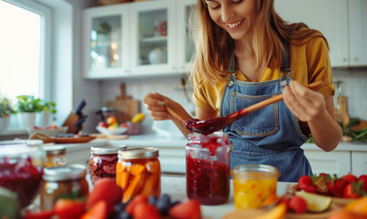 Homemade Jelly Making by Female in Modern Kitchen