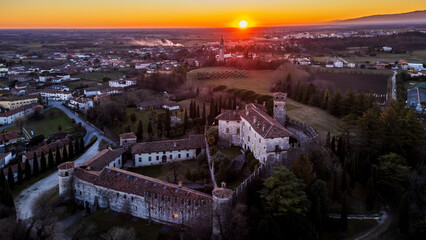 The ancient manor of Villalta at sunset. Pearl three the hills of Friuli.