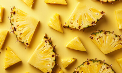 Juicy Pineapple Pieces on Vibrant Yellow