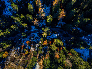 The Sappada valley among the Dolomites seen from above.