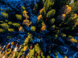 The Sappada valley among the Dolomites seen from above.