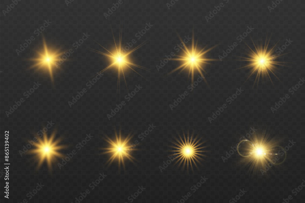 Poster spark of light.the star flashes brightly.set of glowing effects.