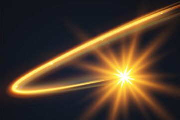 Light wave of shiny gold lines.Gold color glowing design element.Wavy bright stripes.	
