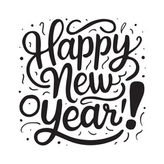 Playful Cursive Happy New Year Typography with Whimsical Elements