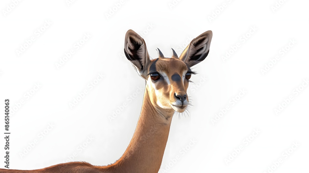 Poster 2. create a high-quality image of a gerenuk highlighting its elongated neck and slender frame, with 