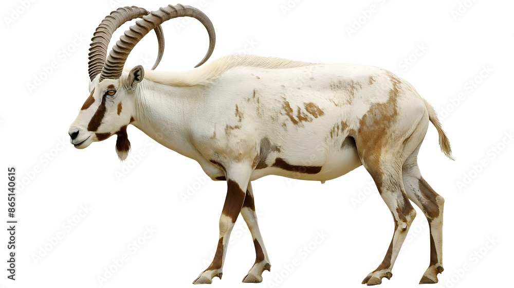 Poster 2. generate a high-quality image of an addax showcasing its unique features, including spiral horns 