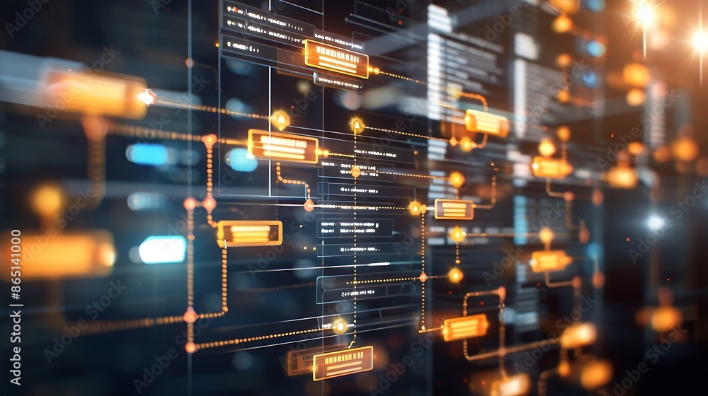 Leinwandbilder Software development flowchart diagram showing branching merging pull request commit master development and release version process workflow for business Distributed version control Gi : Generative AI