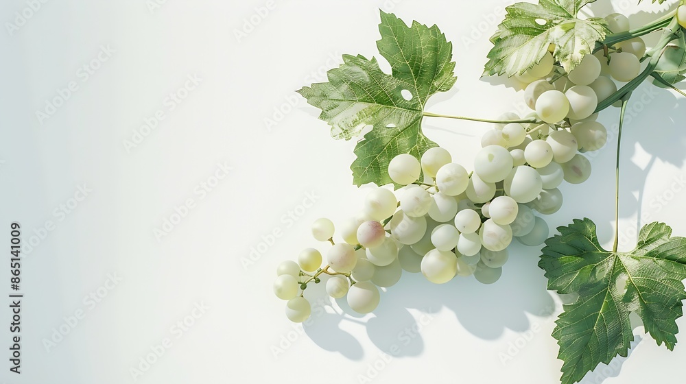 Poster a white grape branch has leaves on a white background : generative ai