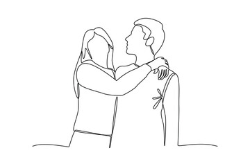 Single one line drawing A couple is making out on their anniversary. Couple in love spending time together. Happy family concept. Modern continuous line draw design graphic vector illustration