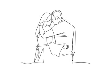 Single one line drawing of a couple is making out together. Couple in love spending time together. Happy family concept. Modern continuous line draw design graphic vector illustration