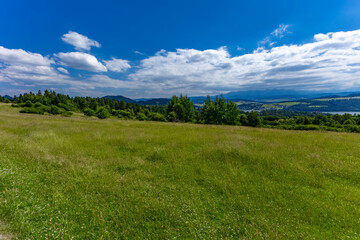 Bicycle route for a trip around Lake Czorsztyn, panorama of the Tatra Mountains