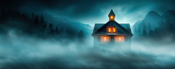 Eerie Foggy Night Features Mysterious and Dark Scenes with Spooky Shadows, Perfect for Halloween Atmosphere Cinematic Photos for Horror Enthusiasts and Thriller Fans