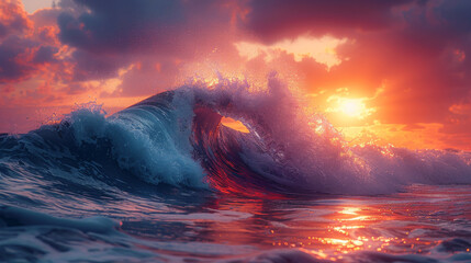 Fototapeta premium Majestic Wave and Sunset in Minimalistic Banner