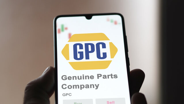 April 09th 2024 , Atlanta, Georgia. Close up on logo of Genuine Parts Company on the screen of an exchange. Genuine Parts Company price stocks, $GPC on a device.
