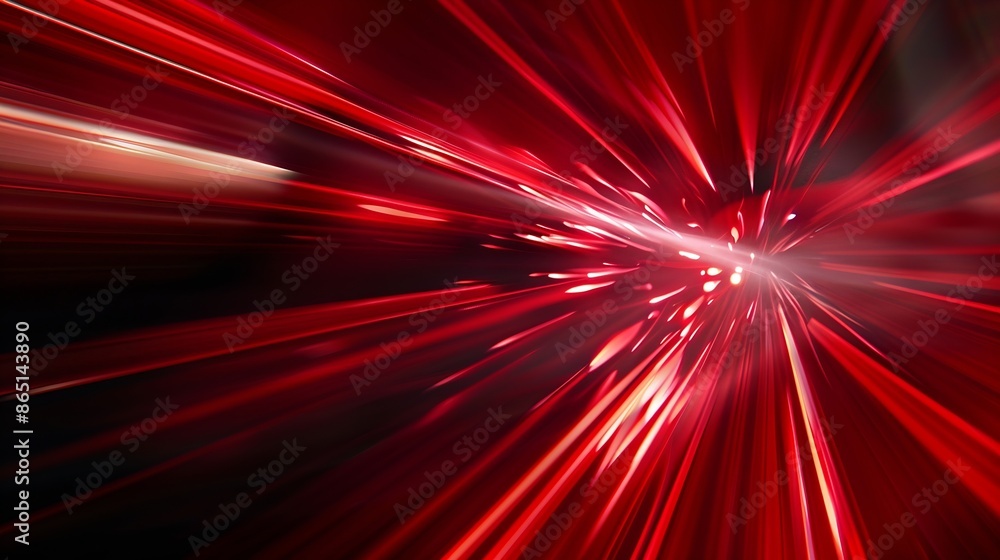 Poster abstract background with diffused tracks of bright red and white rays against dark blurred surface :