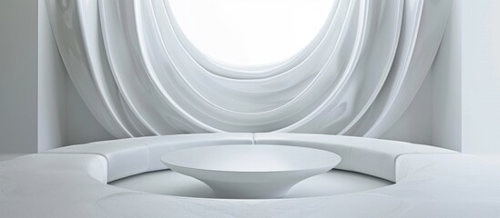 Circular white table with a covering